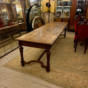 Large Oak Refectory Table with Inlay & Five Drawers, Early 20th Century -SOLD
