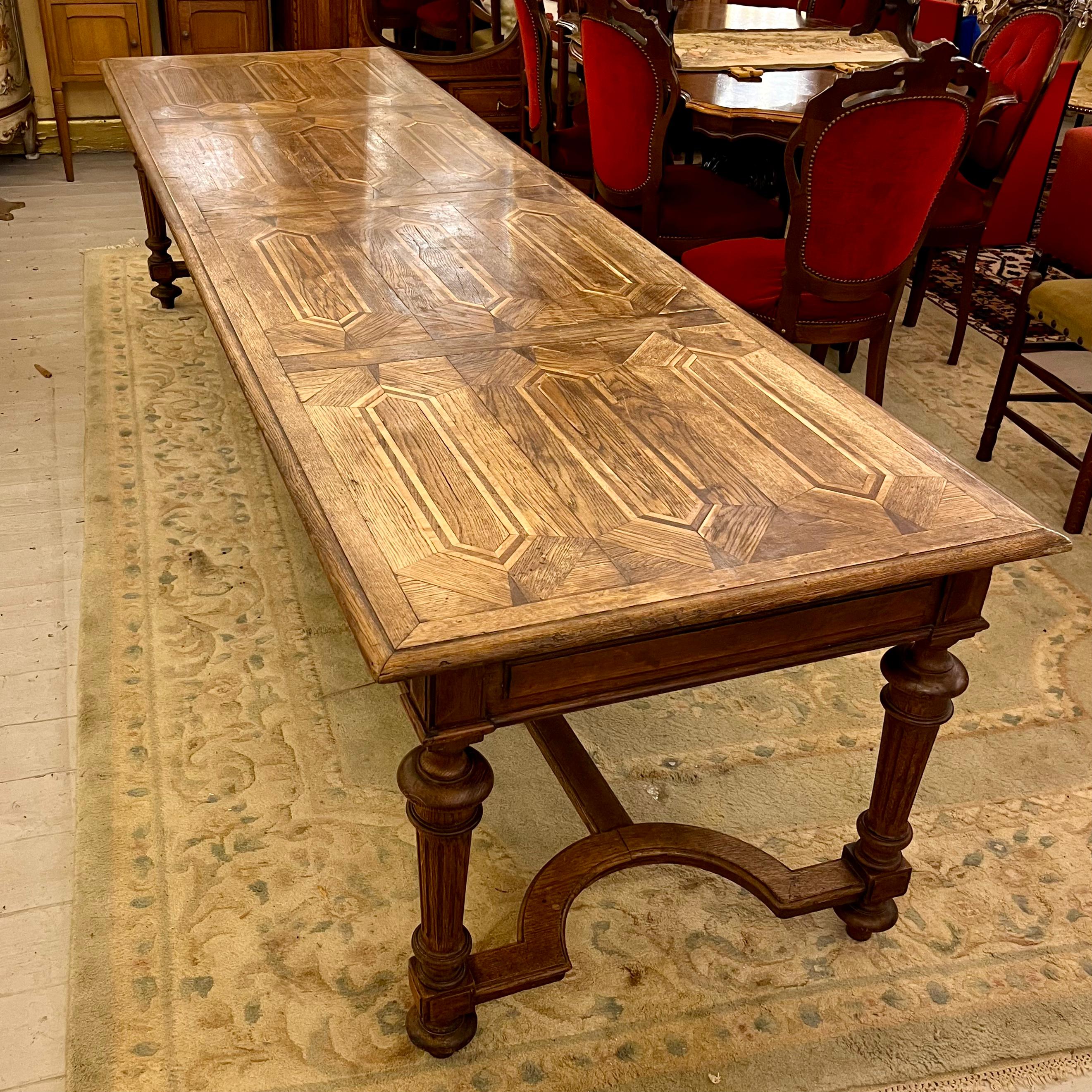 Large Oak Refectory Table with Inlay & Five Drawers, Early 20th Century -SOLD