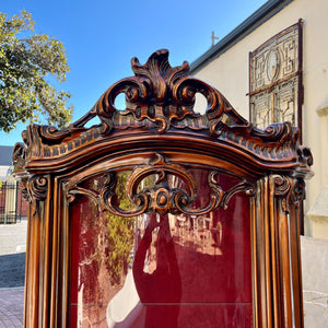 Tall Rococo Revival Display Cabinet with Red Damask Interior, c. Early 20th Century