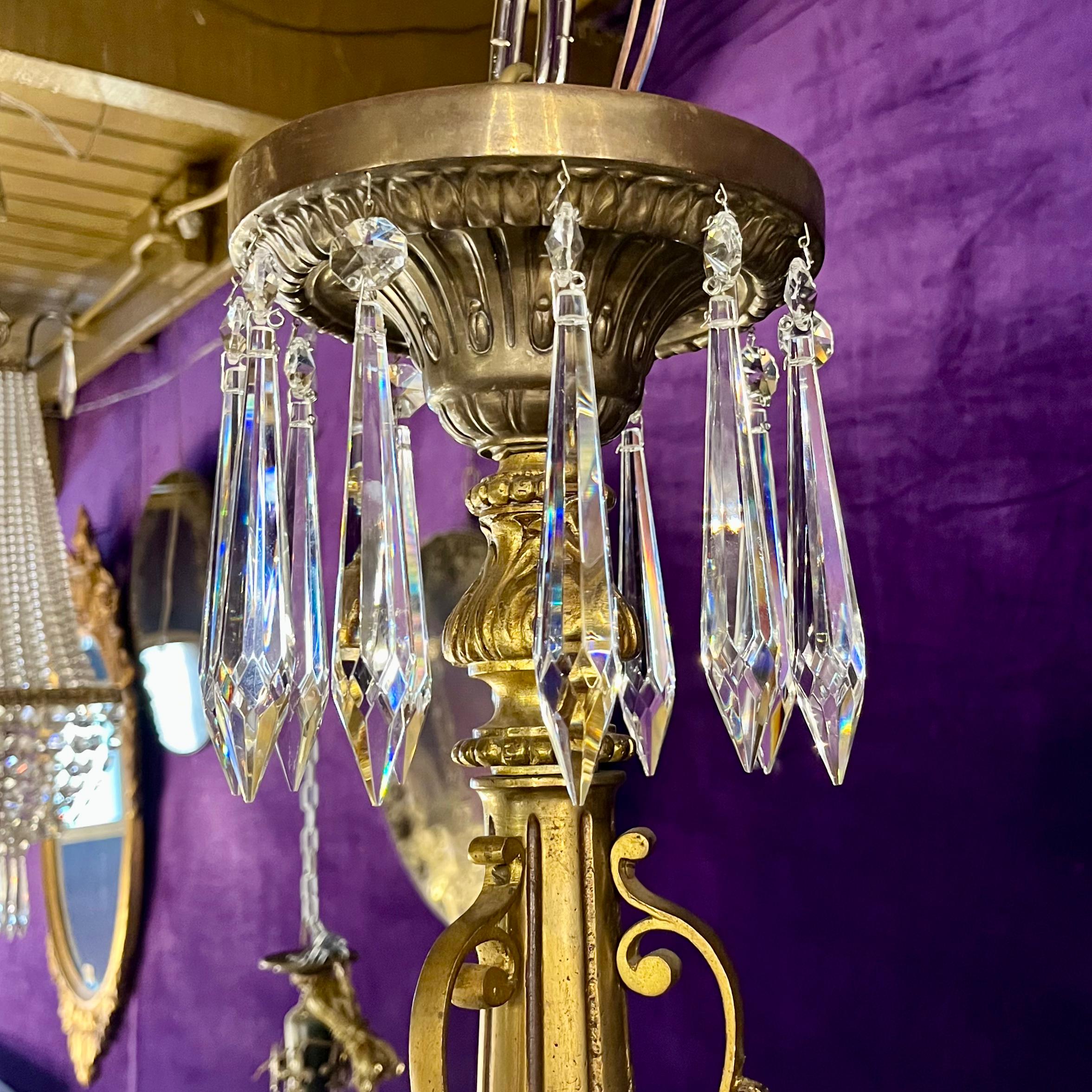 Stunning Antique French Large Brass and Crystal Chandelier - SOLD