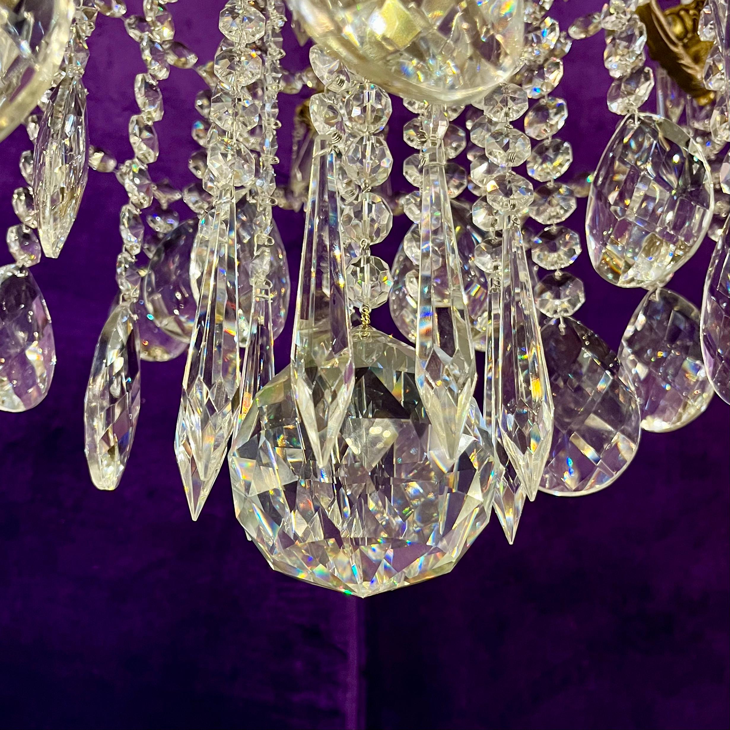 Stunning Antique French Large Brass and Crystal Chandelier - SOLD