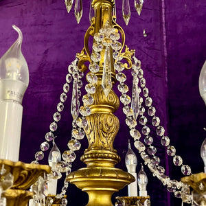 Stunning Antique French Large Brass and Crystal Chandelier - SOLD