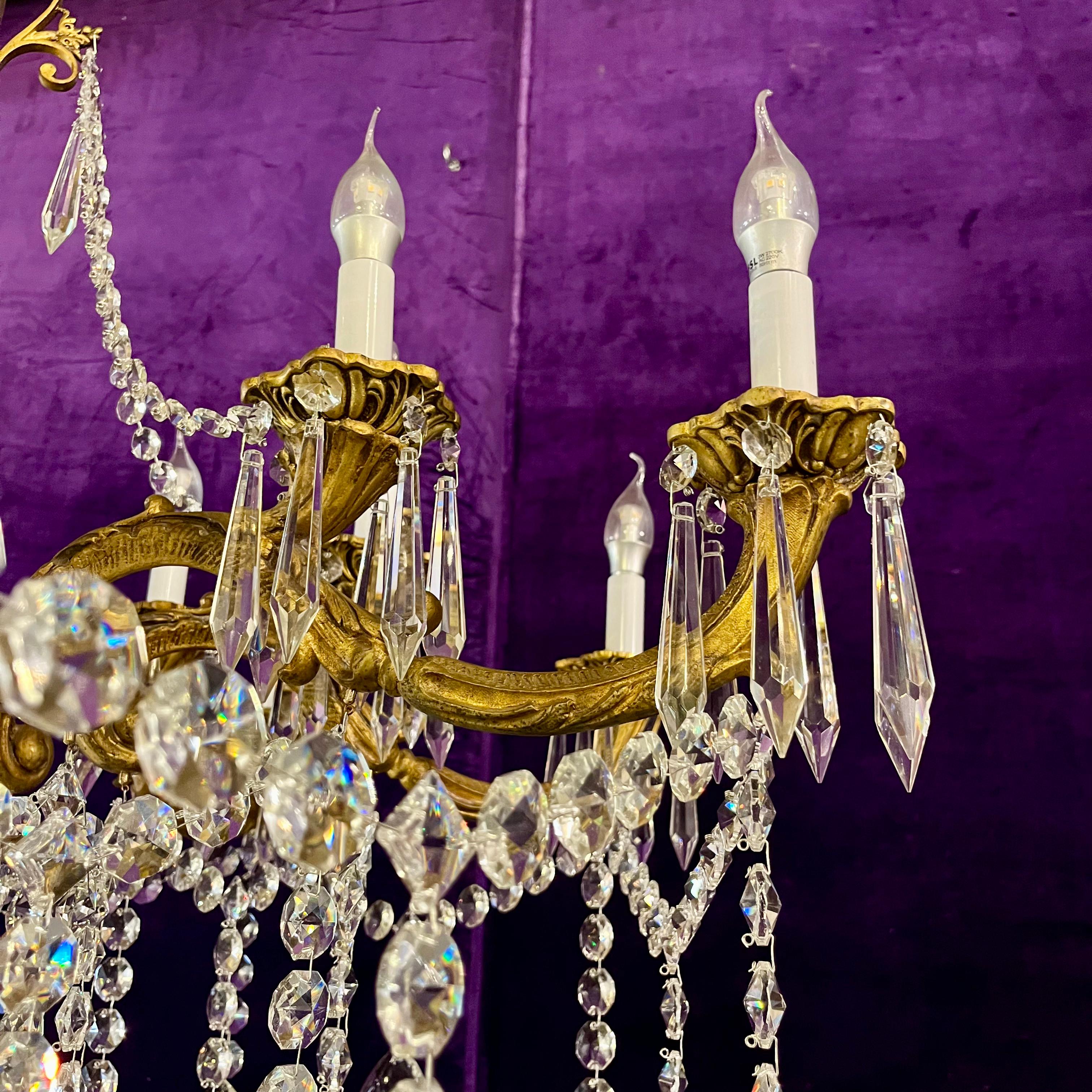 Stunning Antique French Large Brass and Crystal Chandelier - SOLD