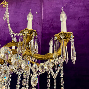 Stunning Antique French Large Brass and Crystal Chandelier - SOLD