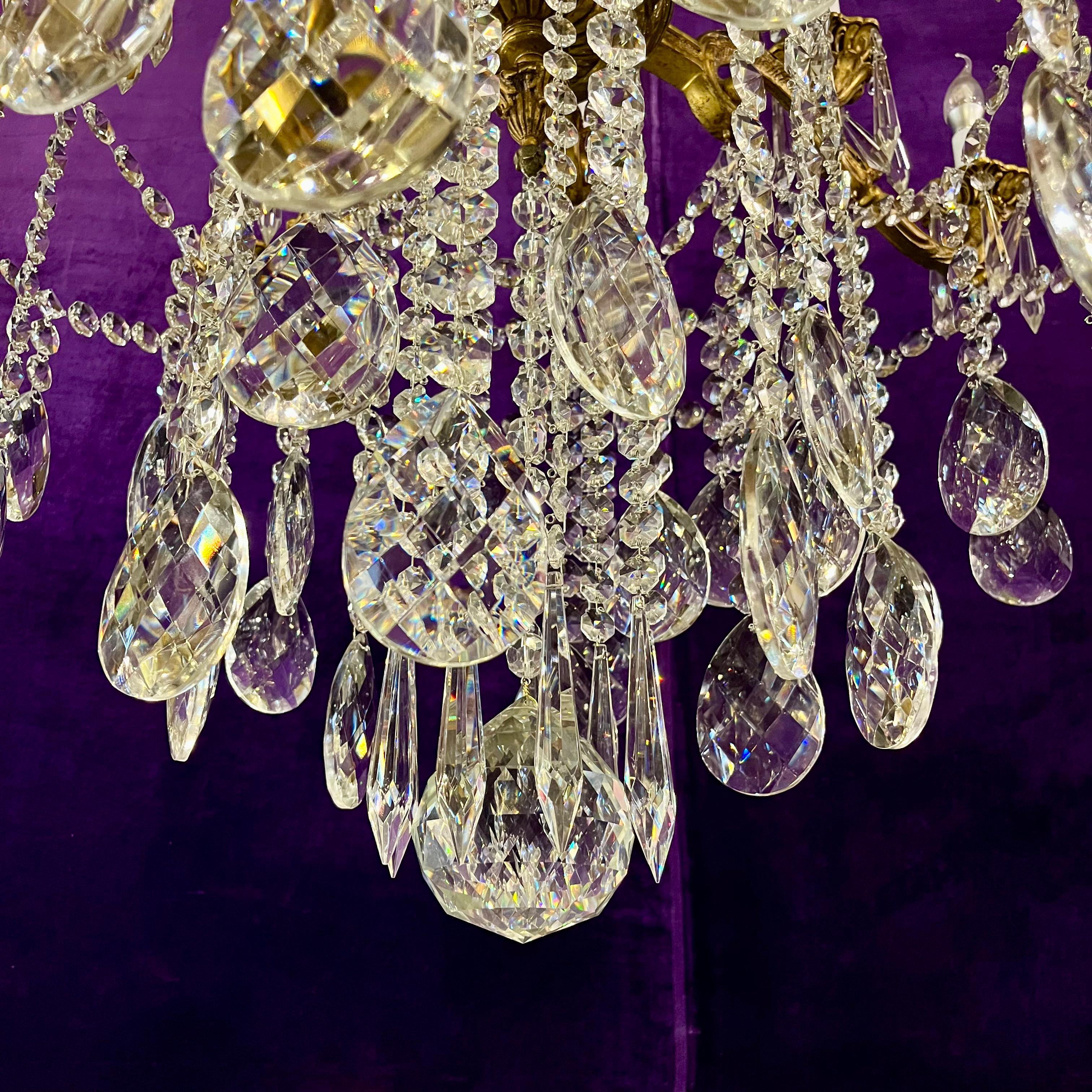 Stunning Antique French Large Brass and Crystal Chandelier - SOLD