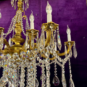 Stunning Antique French Large Brass and Crystal Chandelier - SOLD
