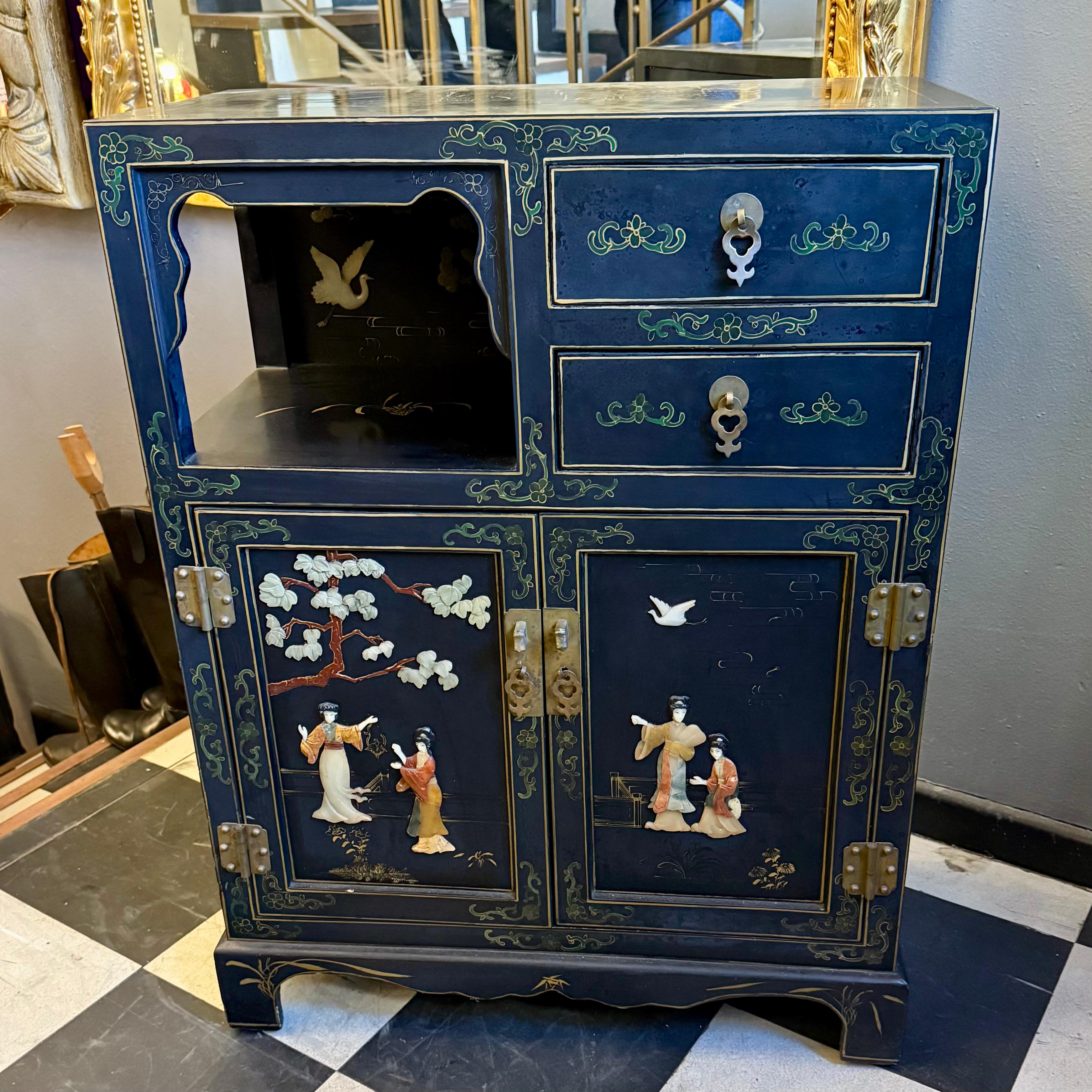 Chinese Lacquer Cabinet with Hardstone Detail, Mid-20th Century - SOLD