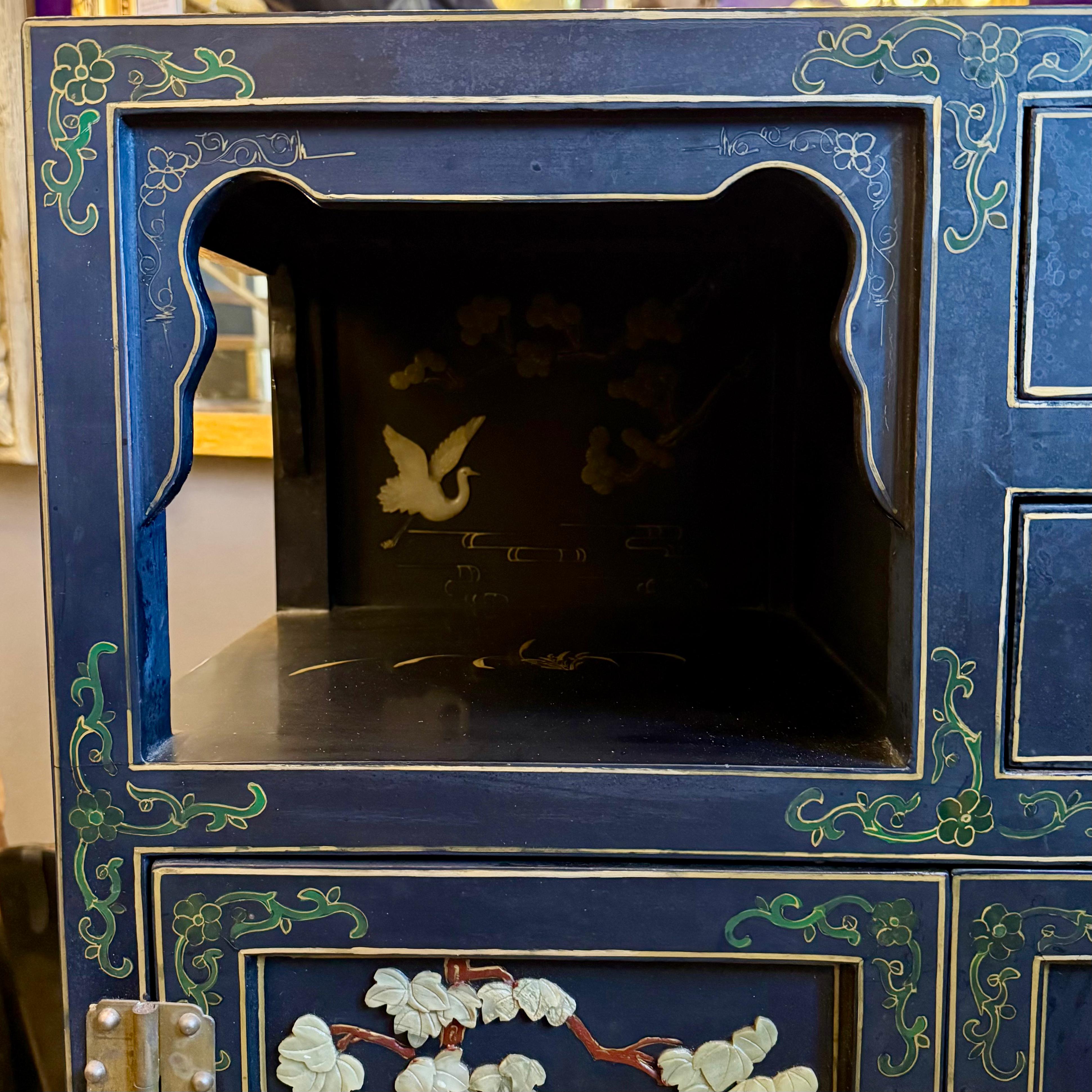 Chinese Lacquer Cabinet with Hardstone Detail, Mid-20th Century - SOLD