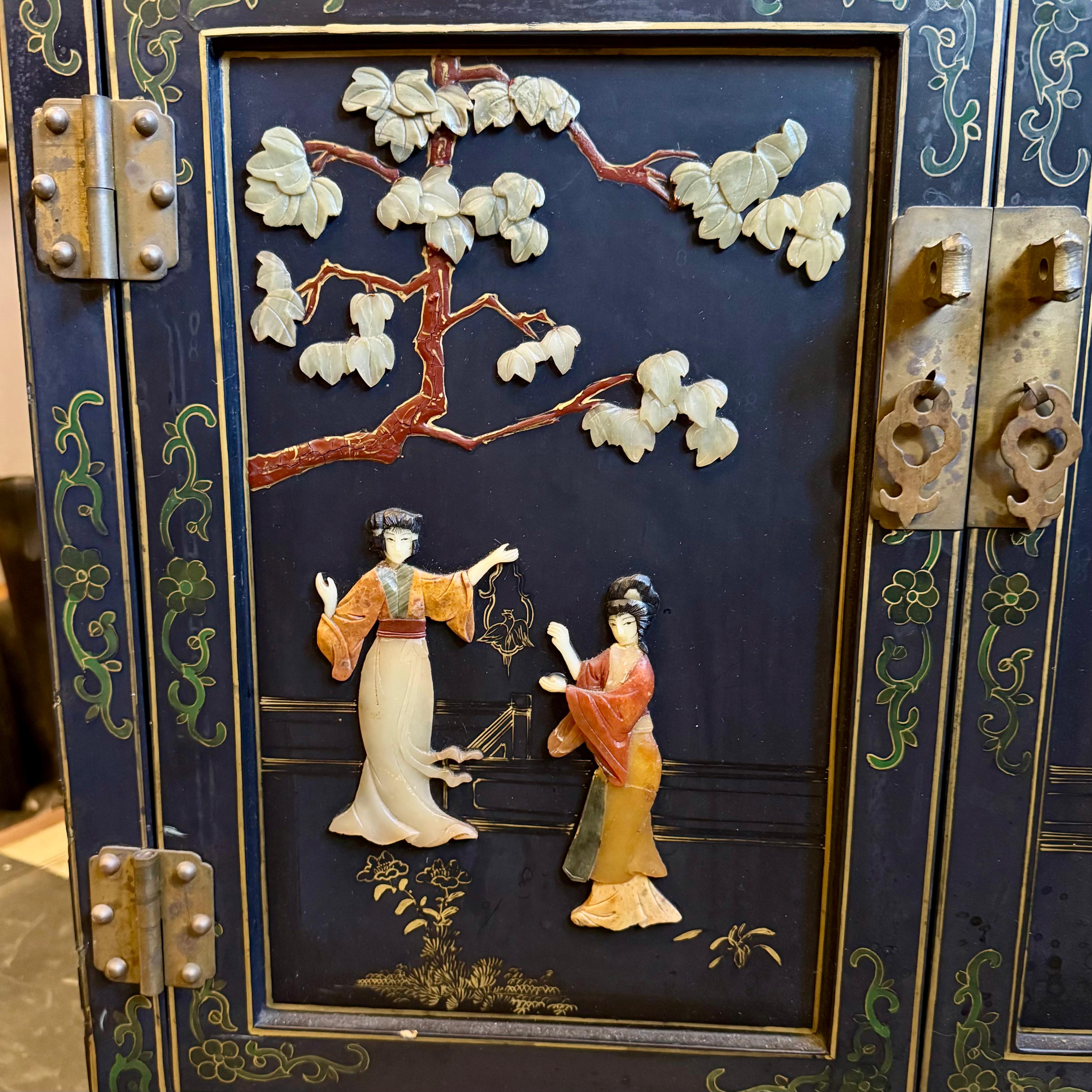 Chinese Lacquer Cabinet with Hardstone Detail, Mid-20th Century - SOLD