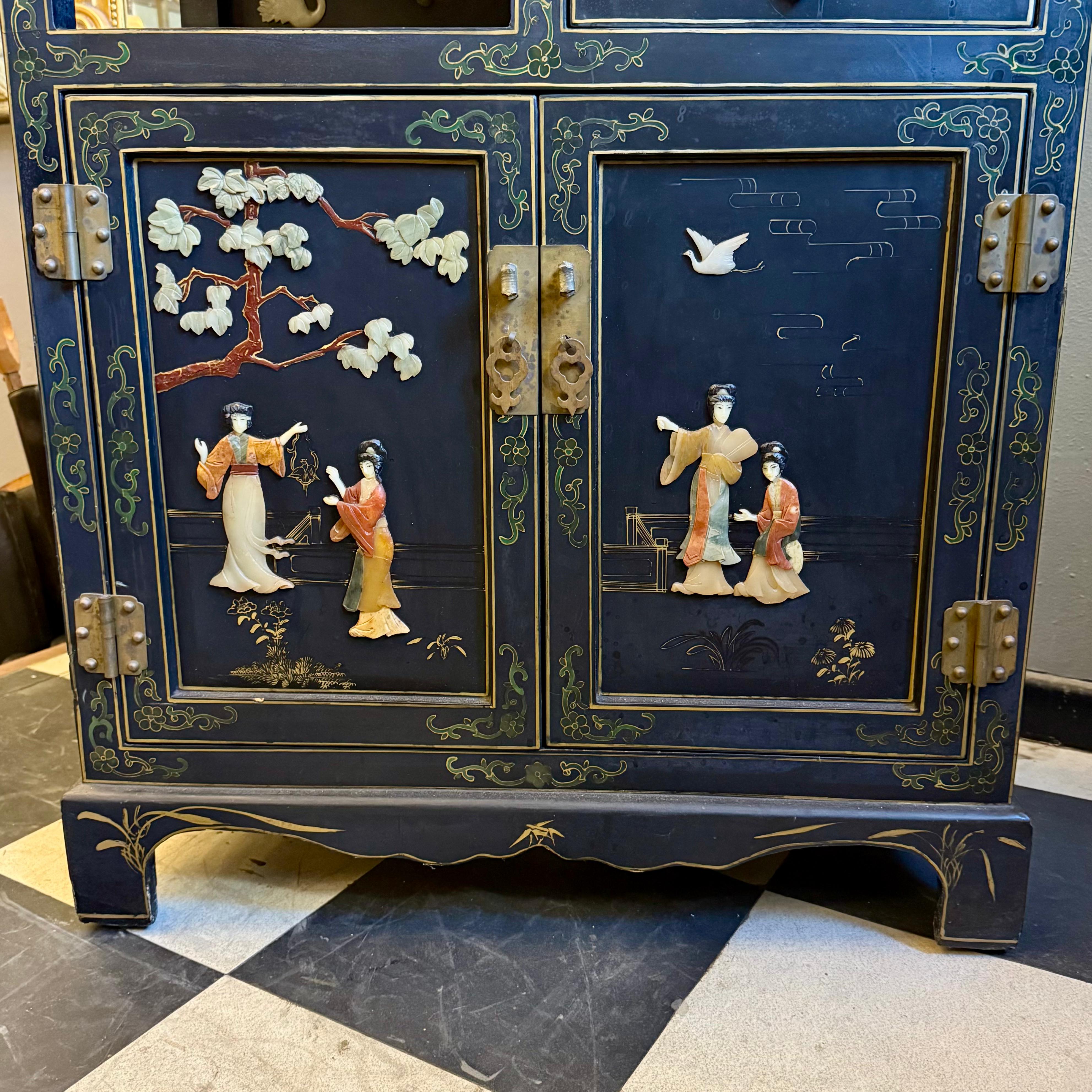 Chinese Lacquer Cabinet with Hardstone Detail, Mid-20th Century - SOLD