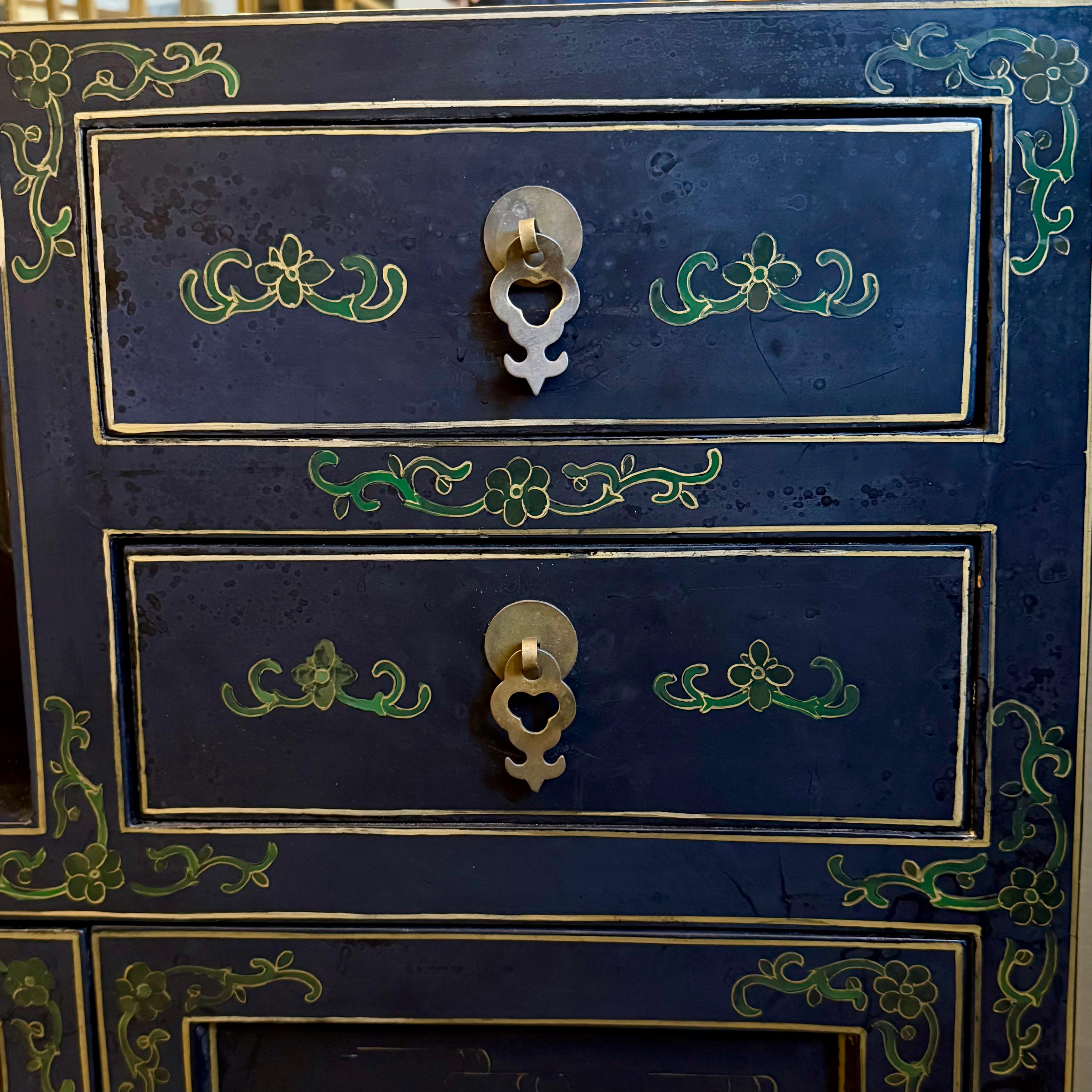 Chinese Lacquer Cabinet with Hardstone Detail, Mid-20th Century - SOLD