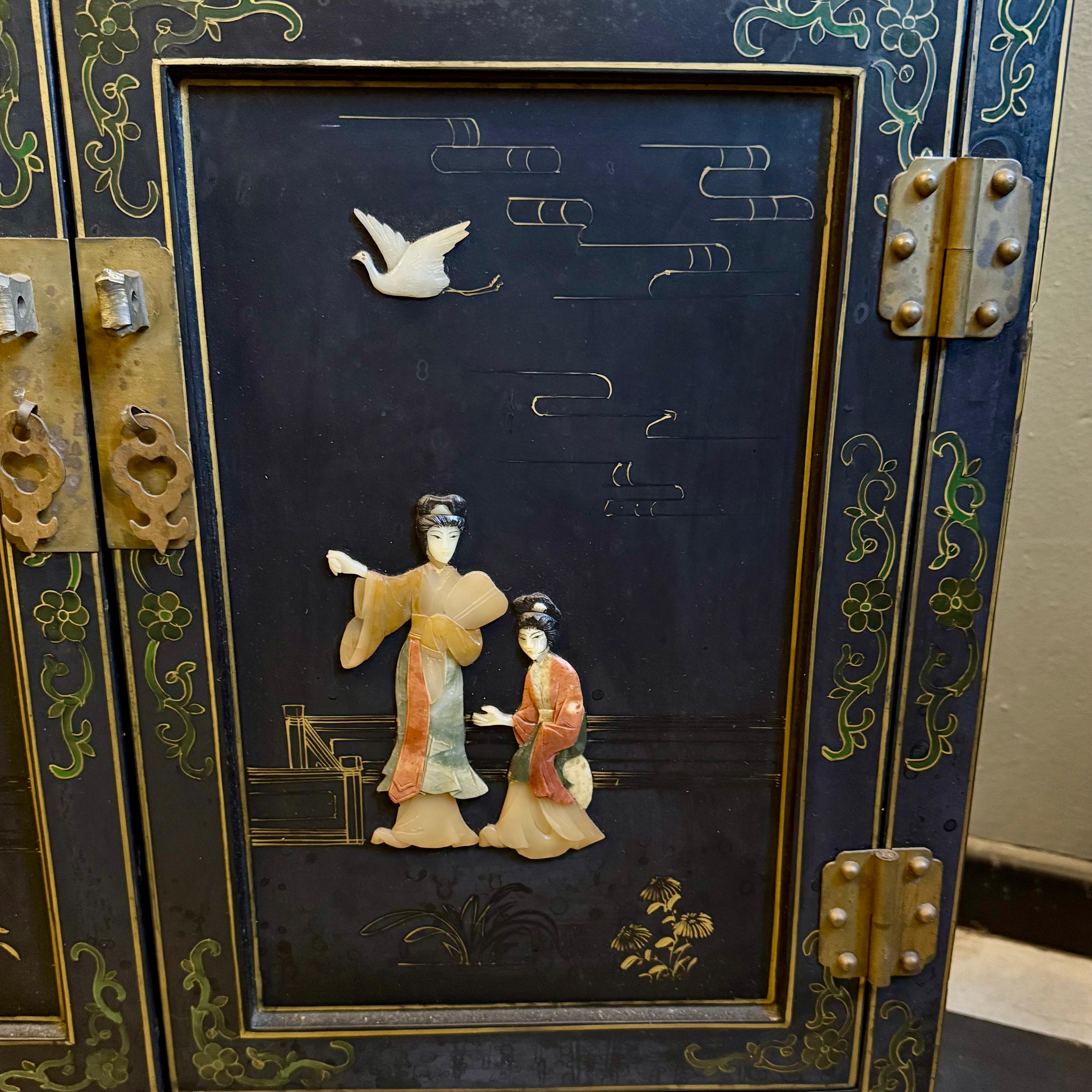 Chinese Lacquer Cabinet with Hardstone Detail, Mid-20th Century - SOLD