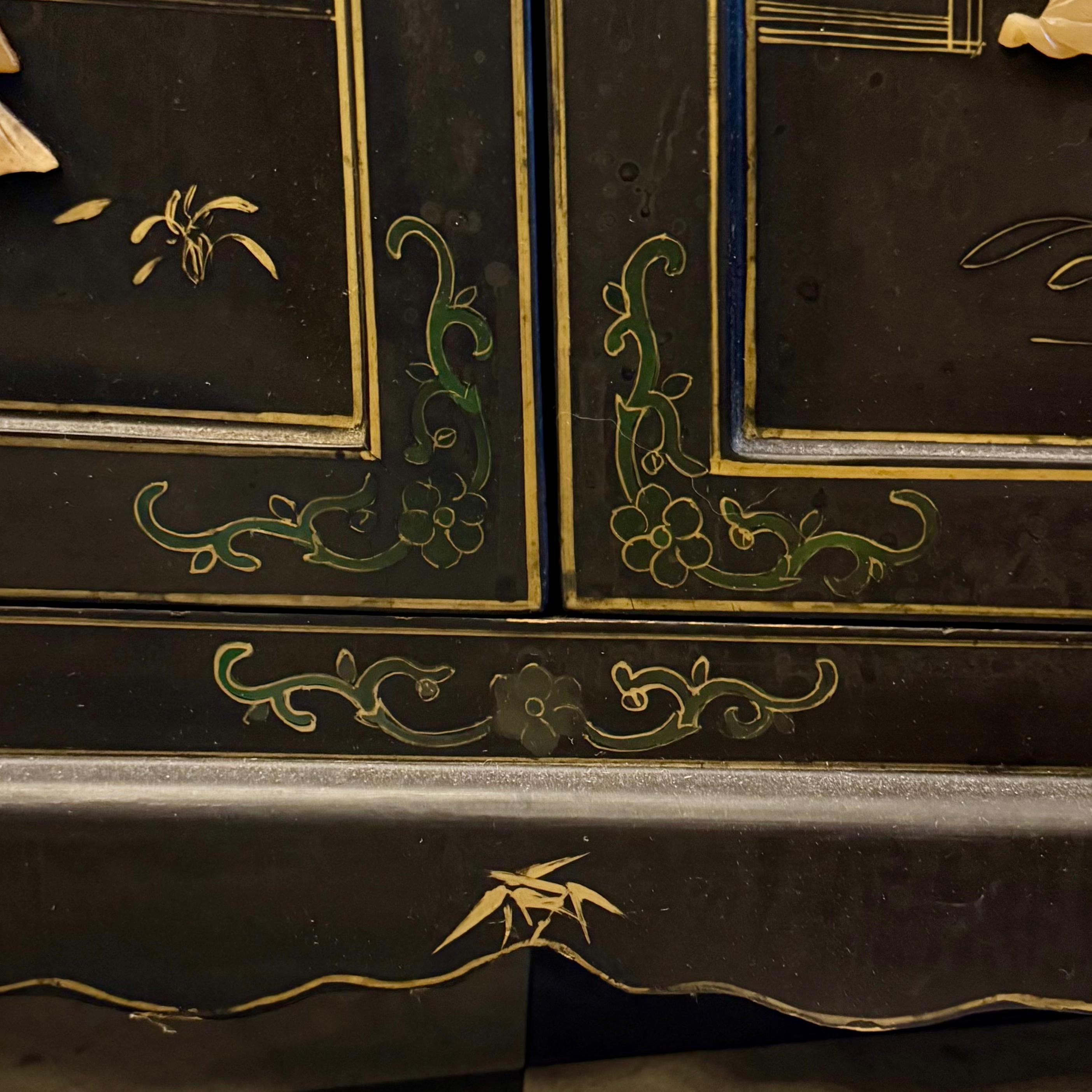 Chinese Lacquer Cabinet with Hardstone Detail, Mid-20th Century - SOLD