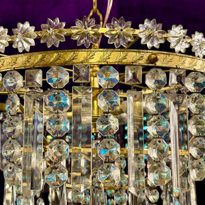 Vintage Crystal Chandelier with Floral Crown and Gilt Brass Frame, Italian, c. 1950s - SOLD