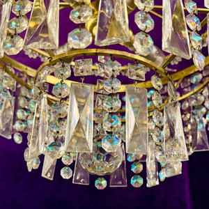 Vintage Crystal Chandelier with Floral Crown and Gilt Brass Frame, Italian, c. 1950s - SOLD