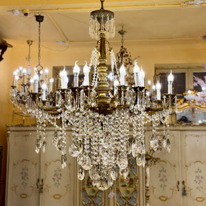 Stunning Antique French Large Brass and Crystal Chandelier - SOLD