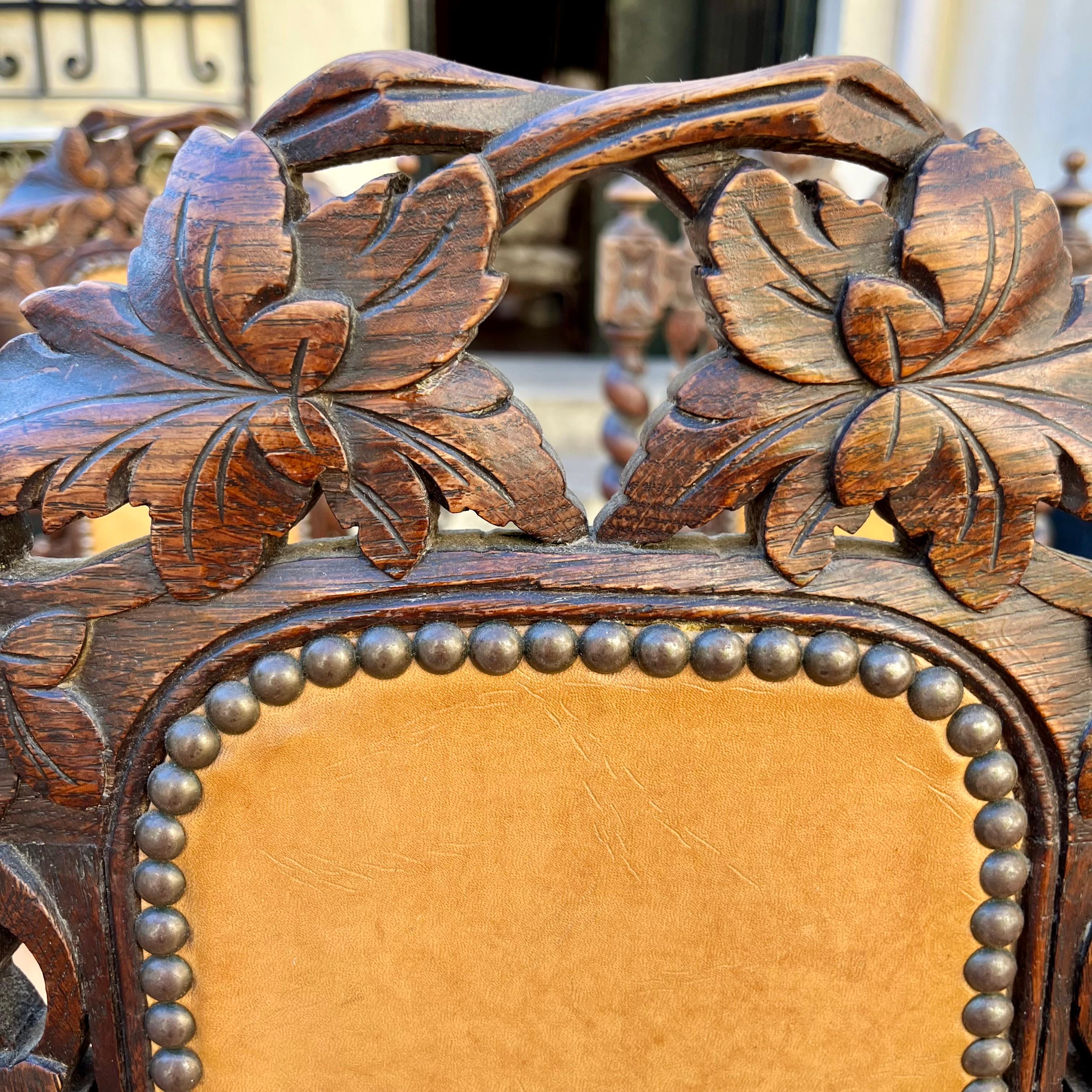 Set of 5 Antique Carved Oak Dining Chairs