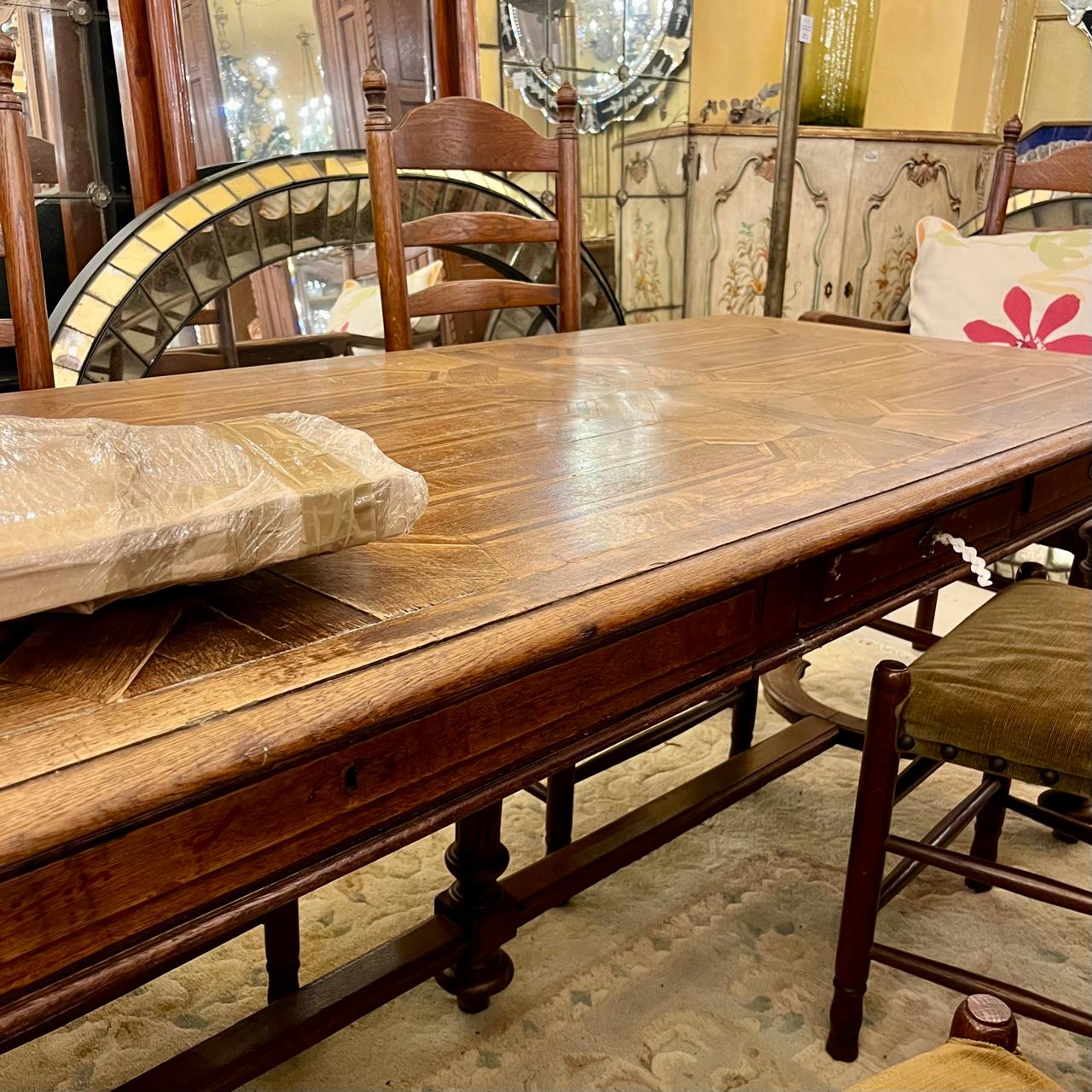 Large Oak Refectory Table with Inlay & Five Drawers, Early 20th Century -SOLD