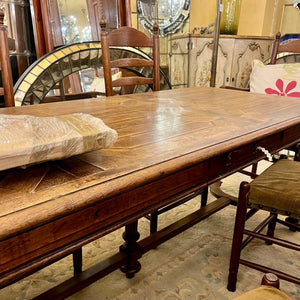 Large Oak Refectory Table with Inlay & Five Drawers, Early 20th Century -SOLD