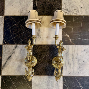 Antique Pair of Polished Brass Figural Wall Sconces - SOLD