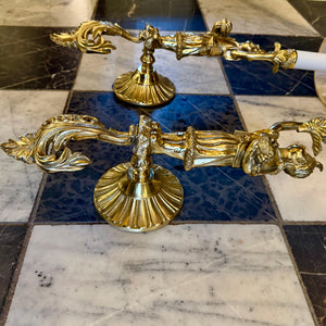 Antique Pair of Polished Brass Figural Wall Sconces - SOLD