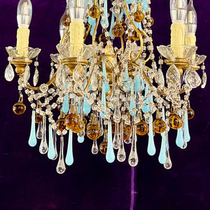 Murano Glass Chandelier with Opaline and Amber Drops, c.1950s–60s