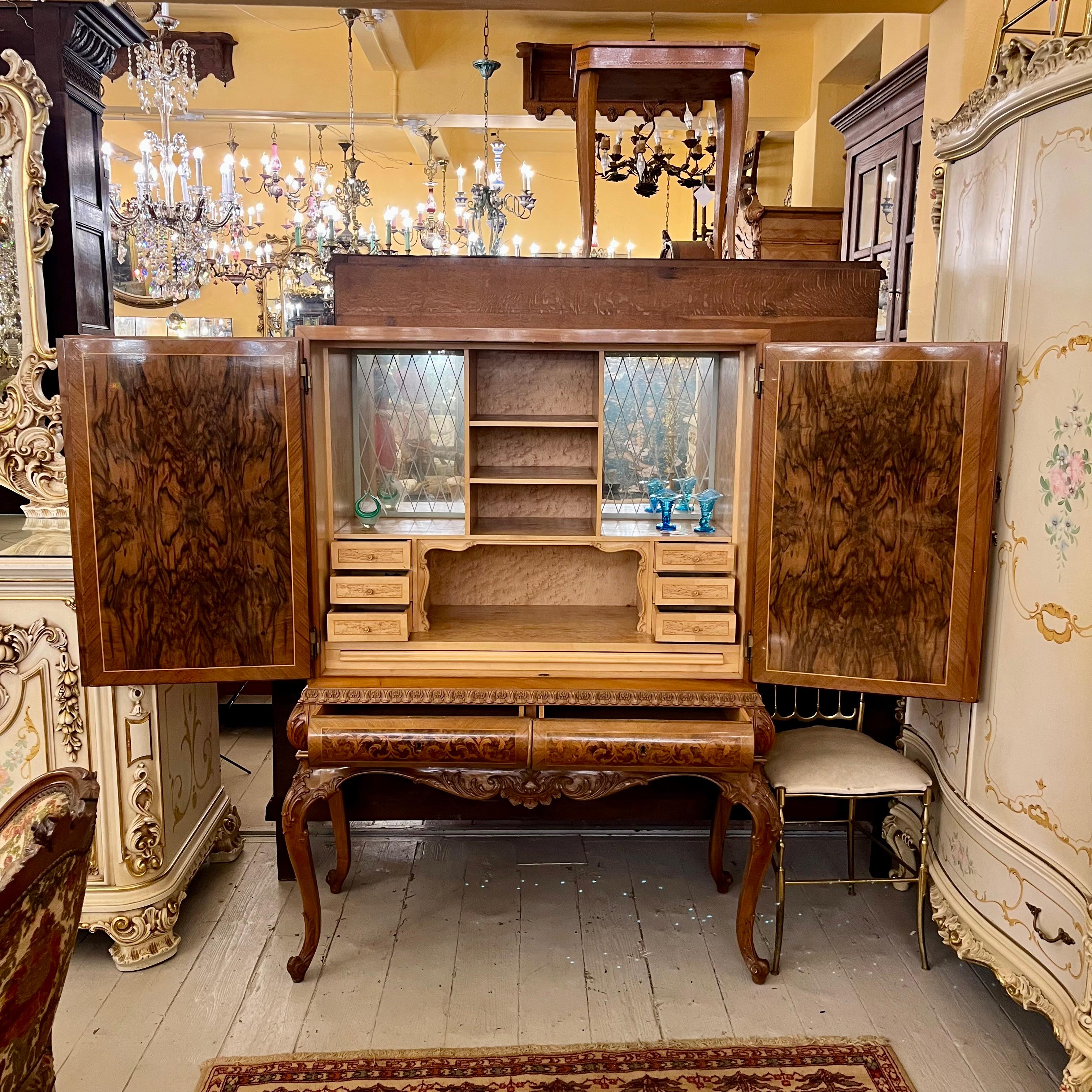 Italian Inlaid Walnut Secretaire, c. 1950s