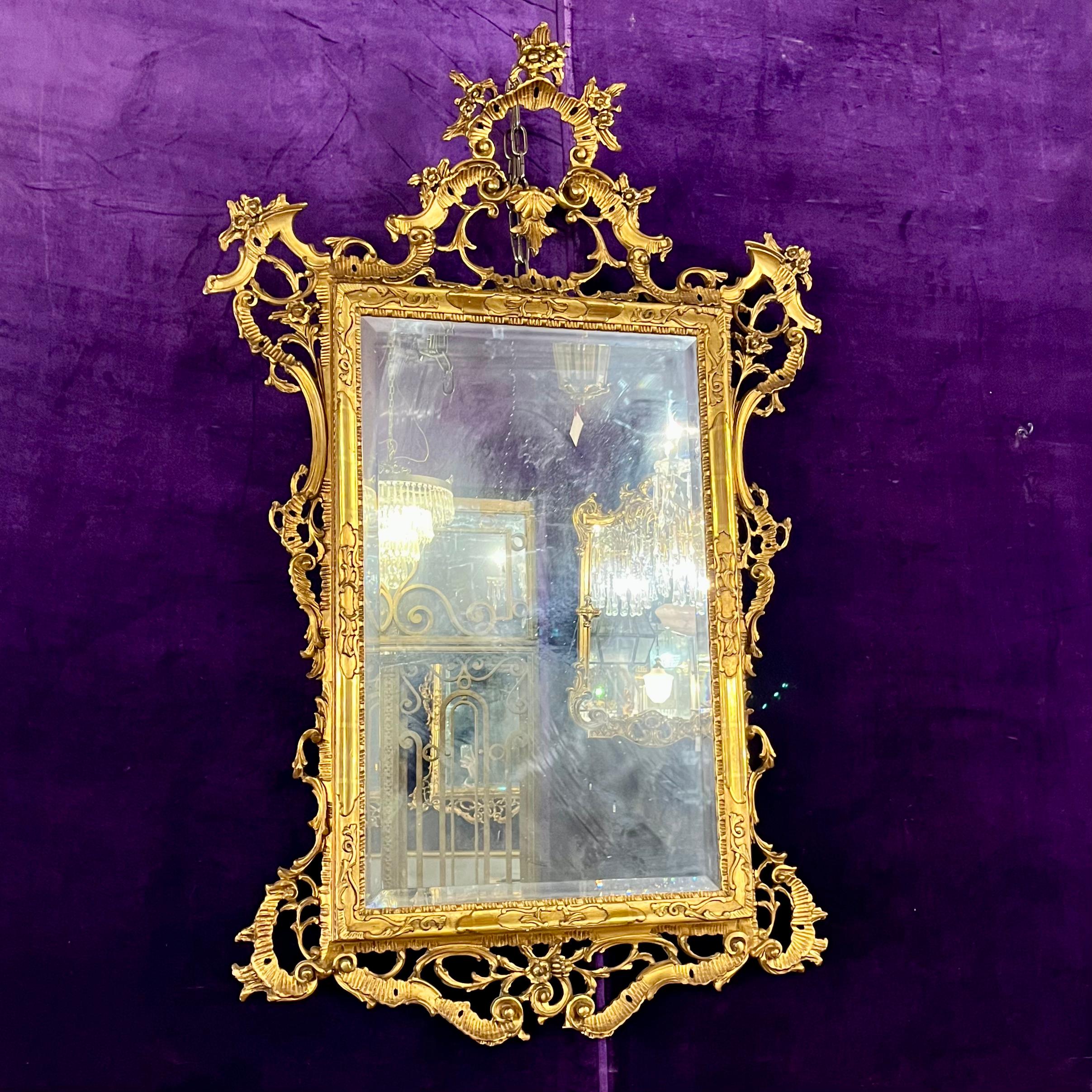 Carved Giltwood Rococo Mirror with Pierced Frame, 19th Century