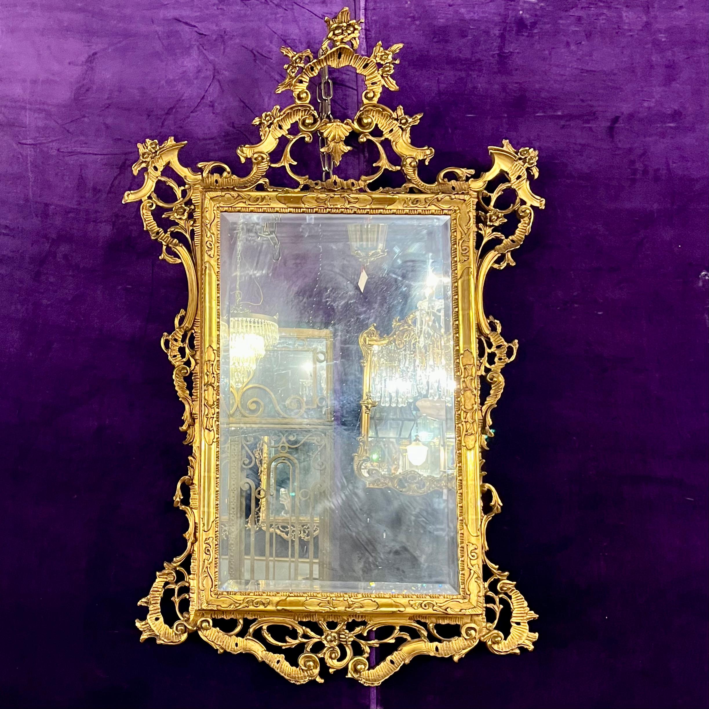 Carved Giltwood Rococo Mirror with Pierced Frame, 19th Century