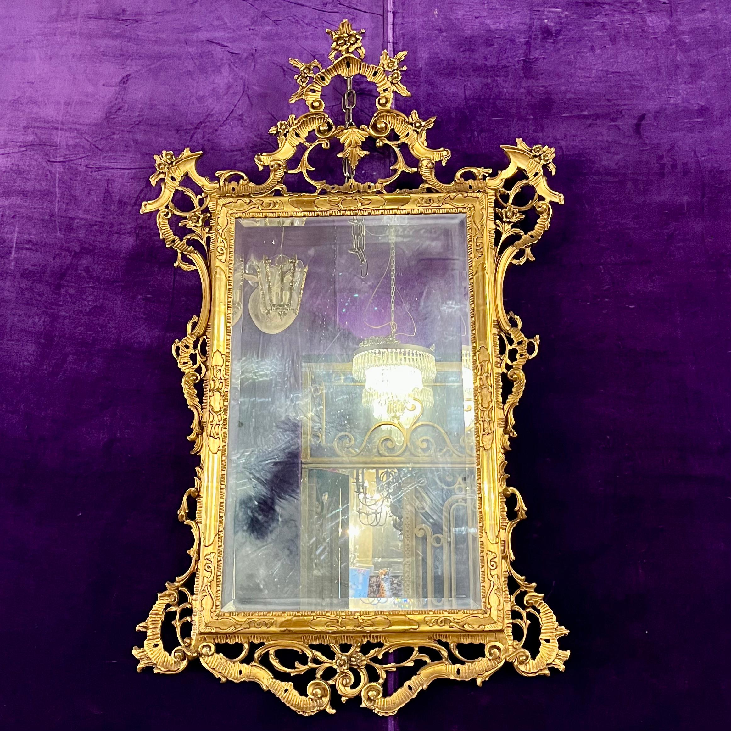 Carved Giltwood Rococo Mirror with Pierced Frame, 19th Century