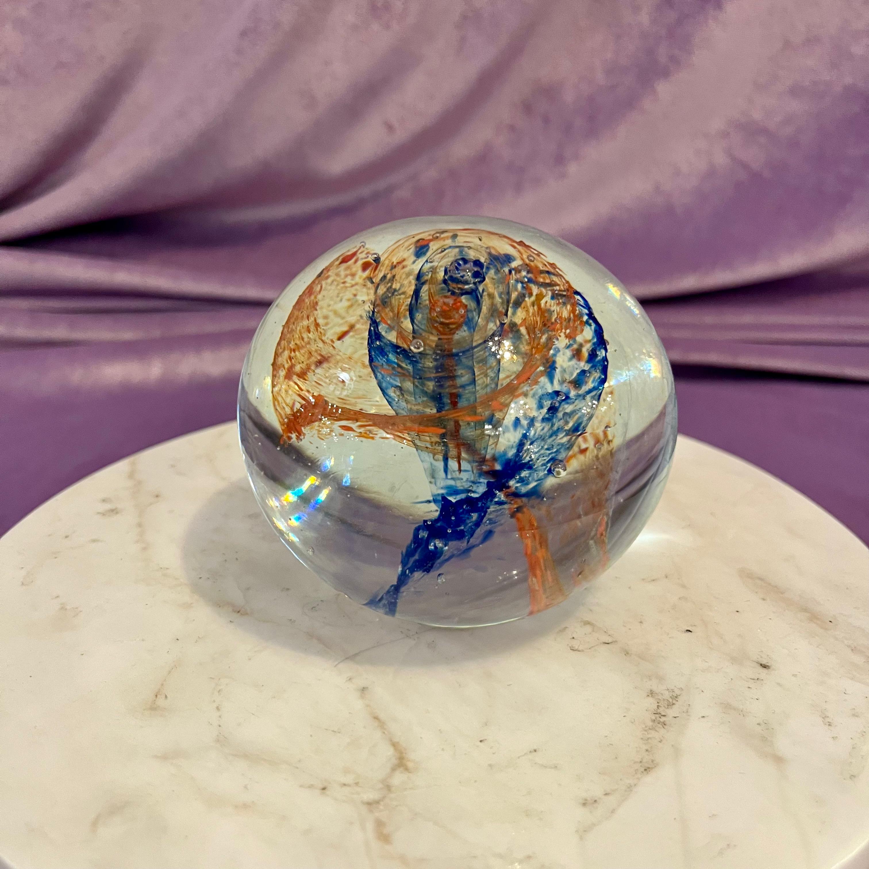 Vintage Art Glass Paperweight, Swirl Motif, c. Late 20th Century