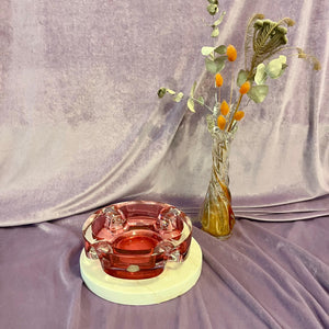 Vintage Ruby Red Glass Ashtray, Val St. Lambert Style, Belgium c. 1950s