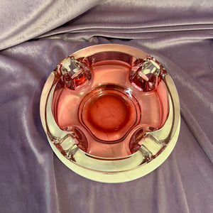 Vintage Ruby Red Glass Ashtray, Val St. Lambert Style, Belgium c. 1950s