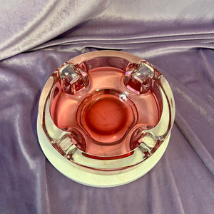 Vintage Ruby Red Glass Ashtray, Val St. Lambert Style, Belgium c. 1950s