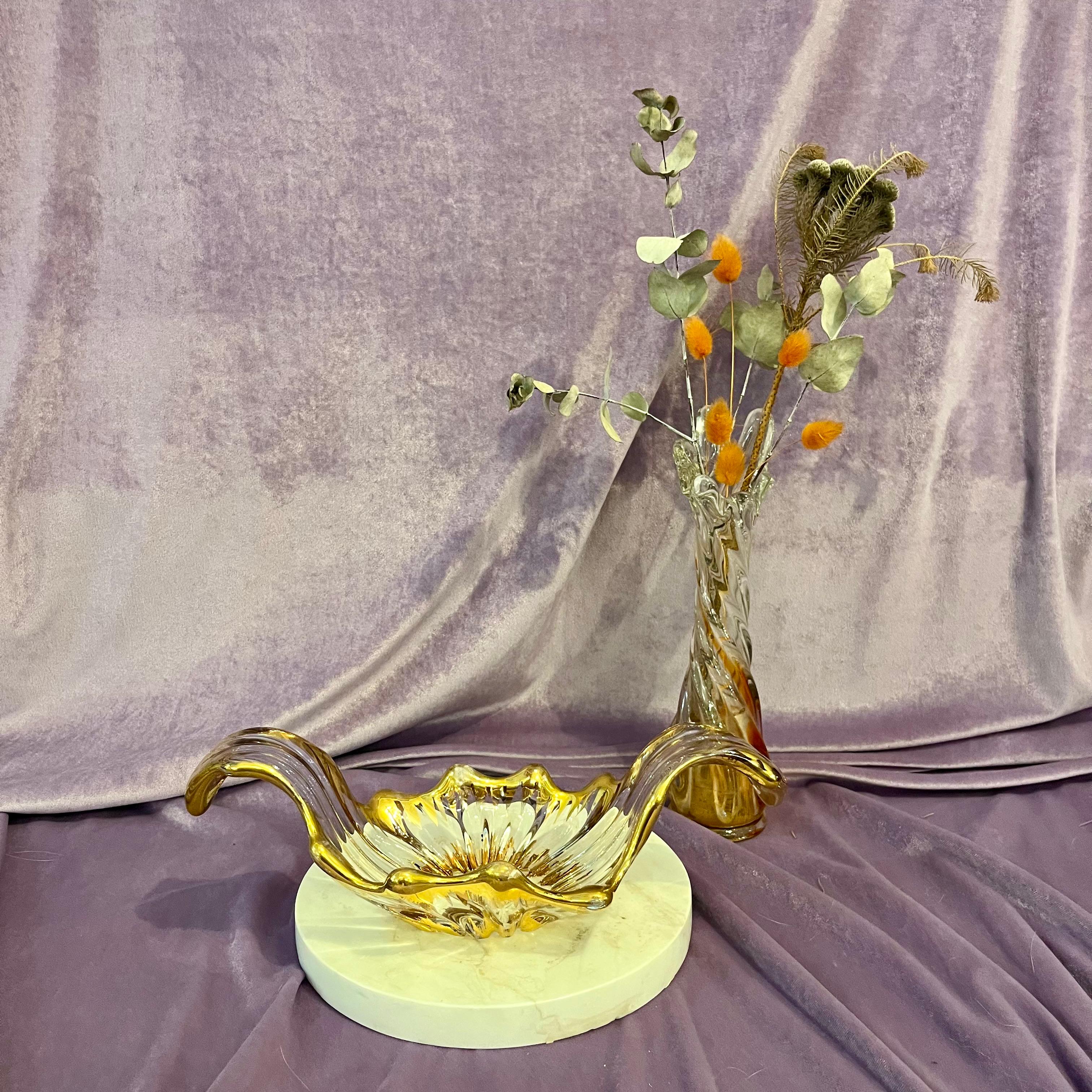 Vintage Glass bowl with Gold Accent Trim