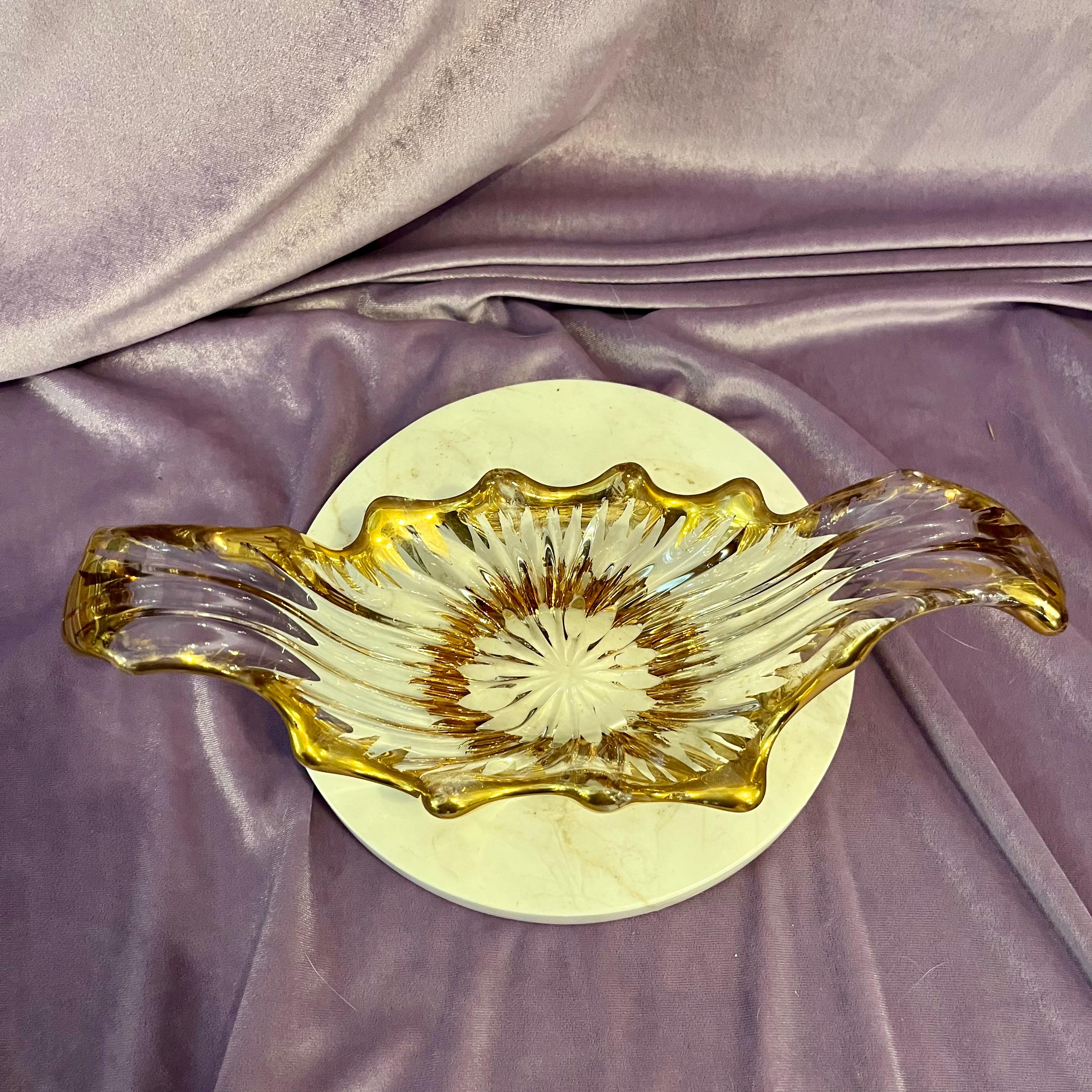 Vintage Glass bowl with Gold Accent Trim