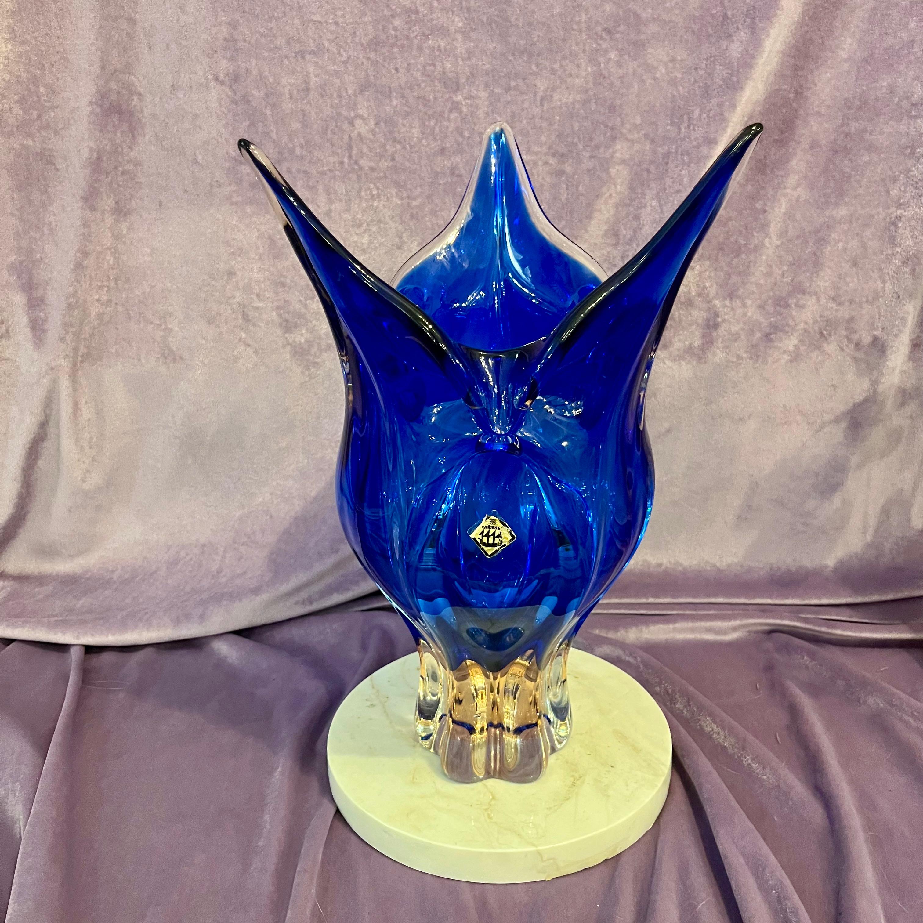Large Cobalt Blue Chribska Art Glass Vase, Czechoslovakia, c. 1960s–70s - SOLD