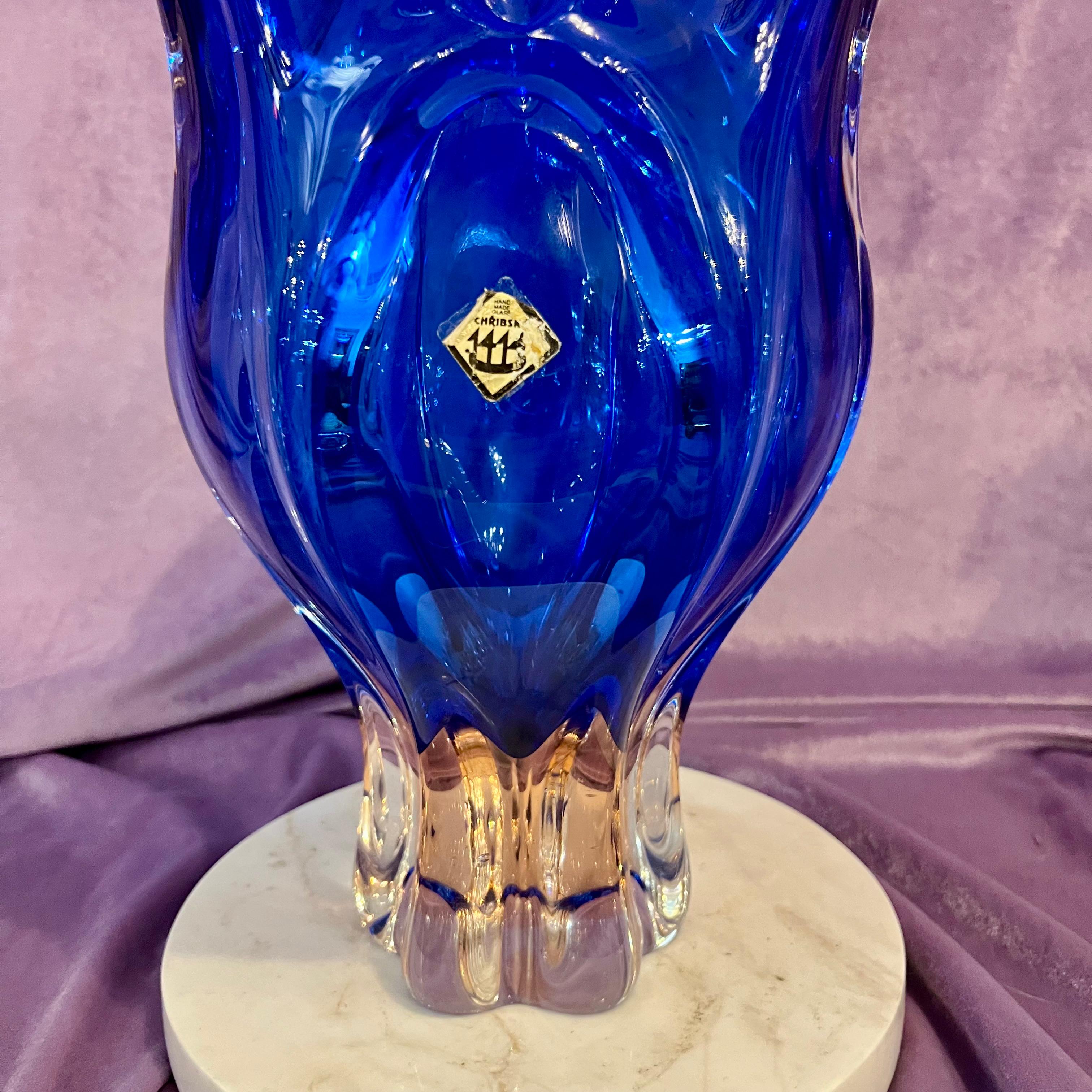 Large Cobalt Blue Chribska Art Glass Vase, Czechoslovakia, c. 1960s–70s - SOLD