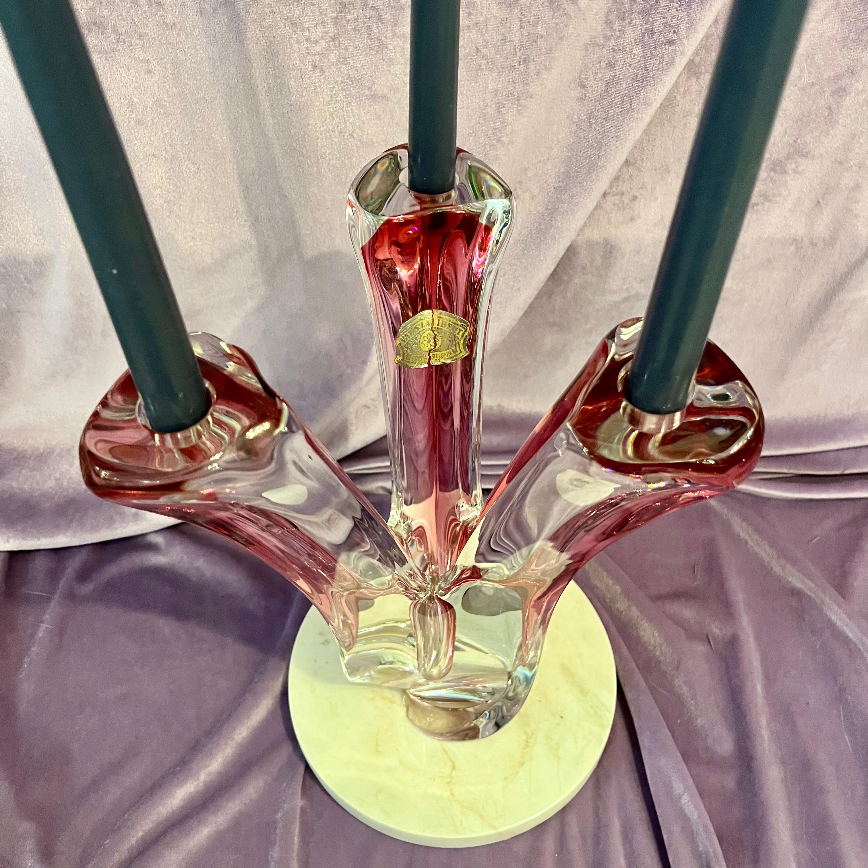 Belgian Mid-Century Red Sommerso Art Glass Candelabra by Val Saint Lambert, c. 1960s