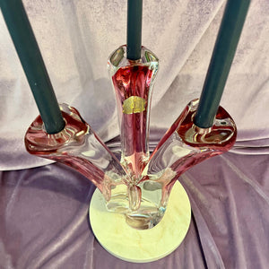 Belgian Mid-Century Red Sommerso Art Glass Candelabra by Val Saint Lambert, c. 1960s
