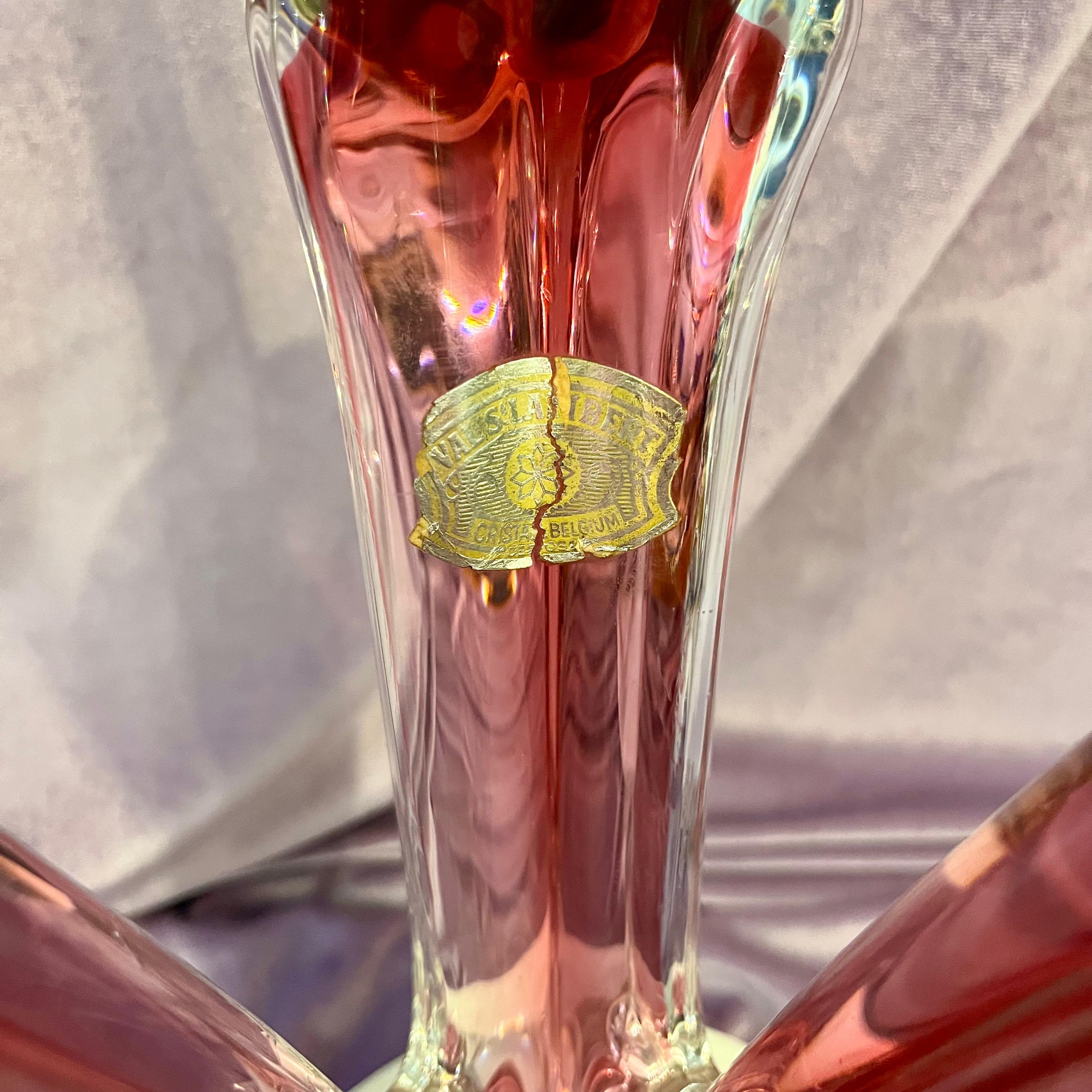 Belgian Mid-Century Red Sommerso Art Glass Candelabra by Val Saint Lambert, c. 1960s