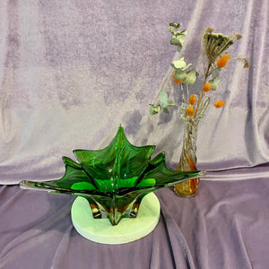 Large Green Murano-Style Art Glass Centrepiece on Marble Base, c. Mid-20th Century