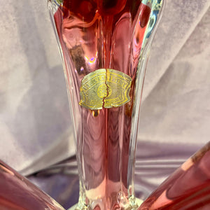 Belgian Mid-Century Red Sommerso Art Glass Candelabra by Val Saint Lambert, c. 1960s