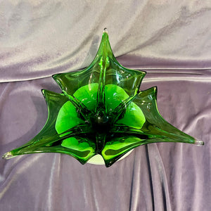 Large Green Murano-Style Art Glass Centrepiece on Marble Base, c. Mid-20th Century