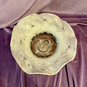 Cream and Caramel Murine Glass Bowl on Marble Base, c. Mid-20th Century