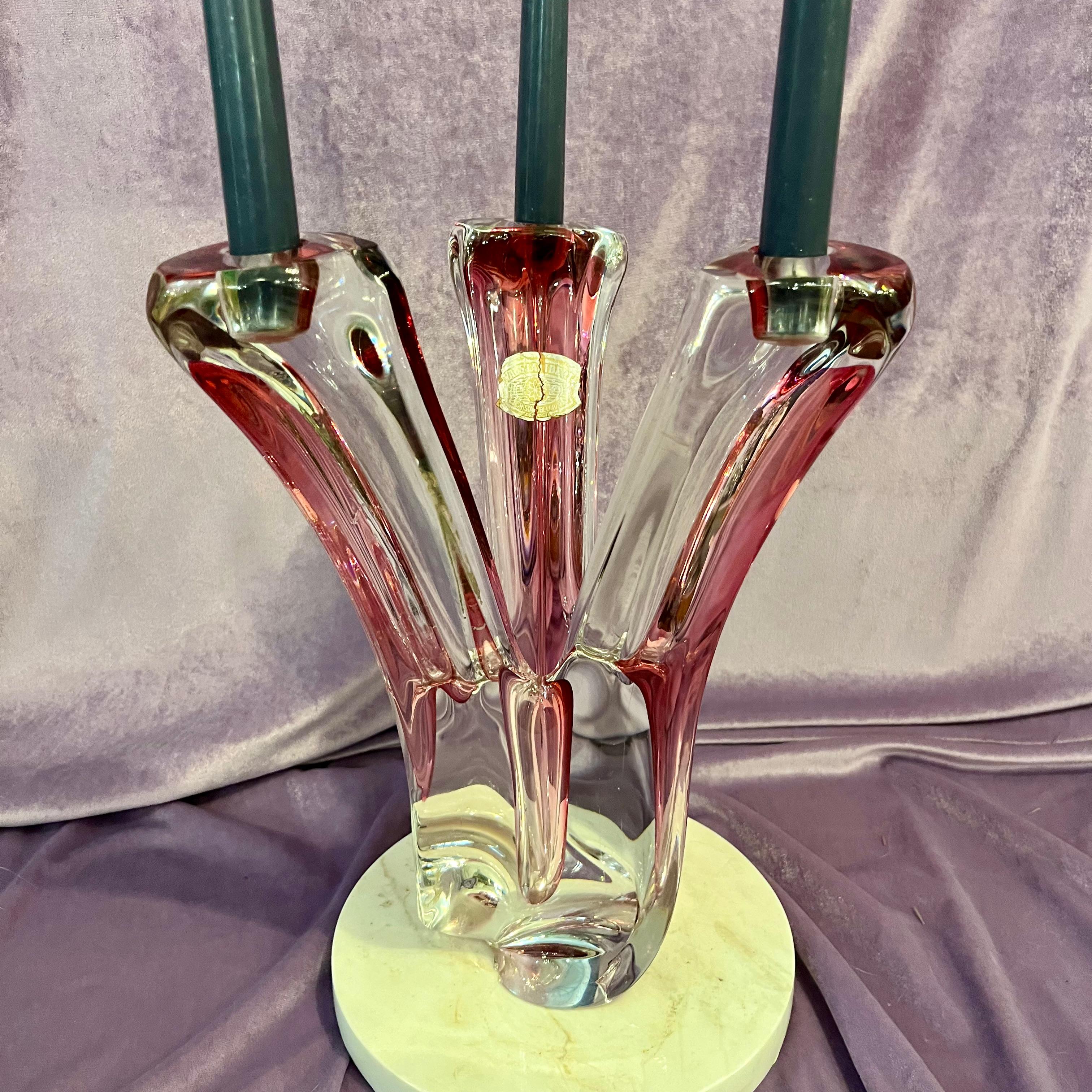 Belgian Mid-Century Red Sommerso Art Glass Candelabra by Val Saint Lambert, c. 1960s