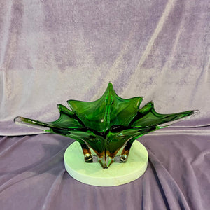 Large Green Murano-Style Art Glass Centrepiece on Marble Base, c. Mid-20th Century