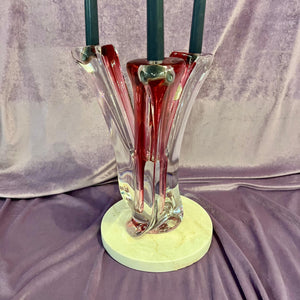 Belgian Mid-Century Red Sommerso Art Glass Candelabra by Val Saint Lambert, c. 1960s