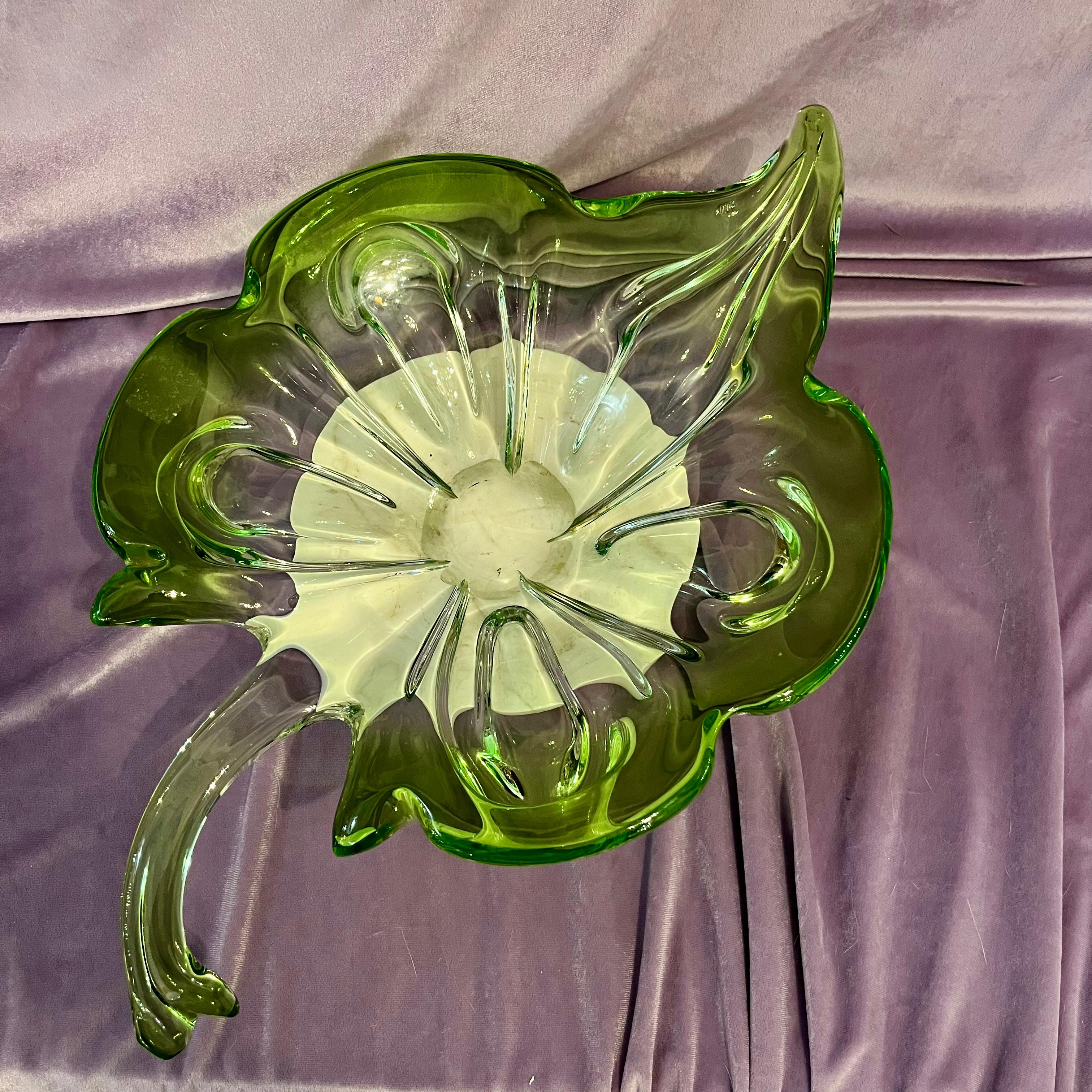 Large Murano Green Leaf Bowl