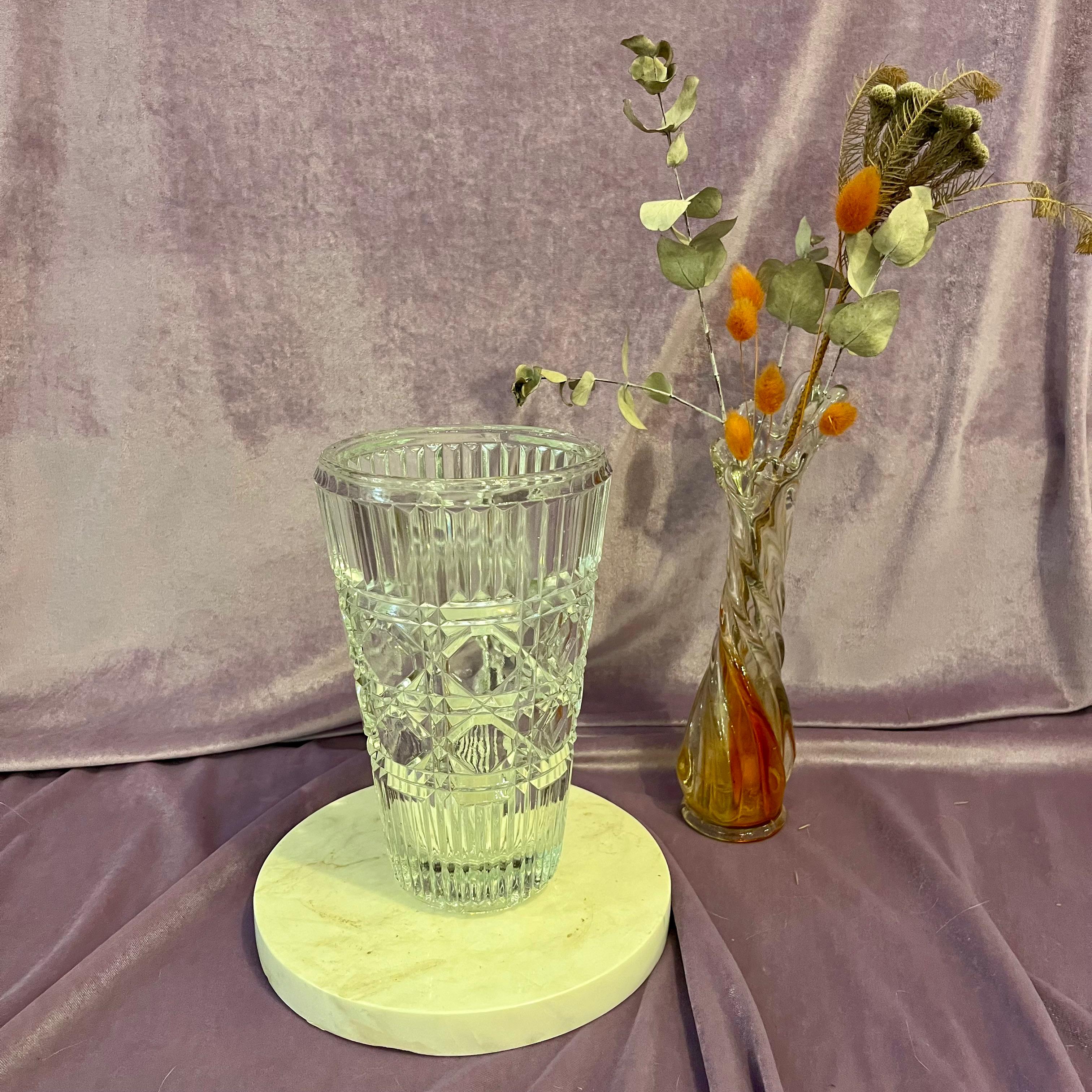Cut Crystal Vase with Geometric Diamond Patten